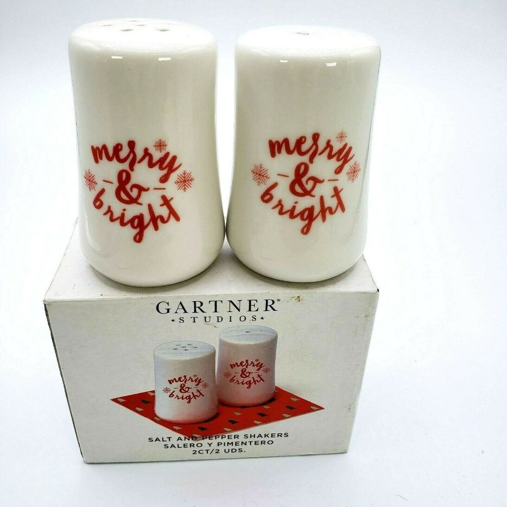 Gartner Studios "Merry & Bright" Salt And Pepper Shakers Christmas New In Box